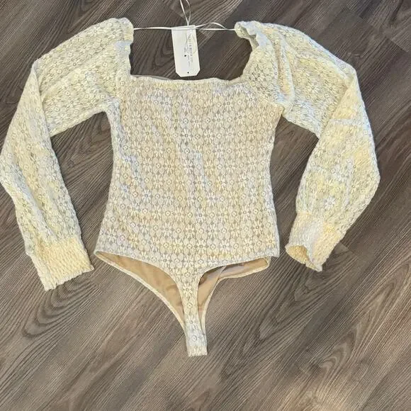 b.original Lace Bodysuit Medium Ivory Sweetheart Neck Boho Cottagecore Top - Picture 1 of 7